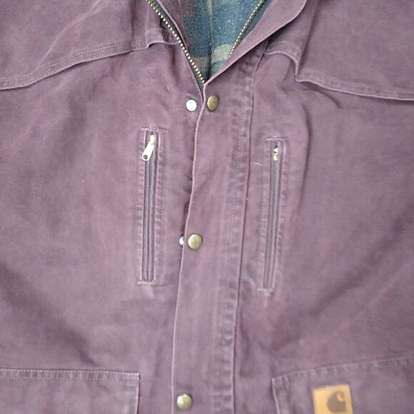 VTG CARHARTT Chore Jacket Burgundy Blanket Lined Coat 90s Made in USA Union 2XL - Picture 6 of 10